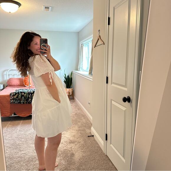 NWT Amanda Uprichard White Crochet Mini Dress Large - Picture 2 of 13